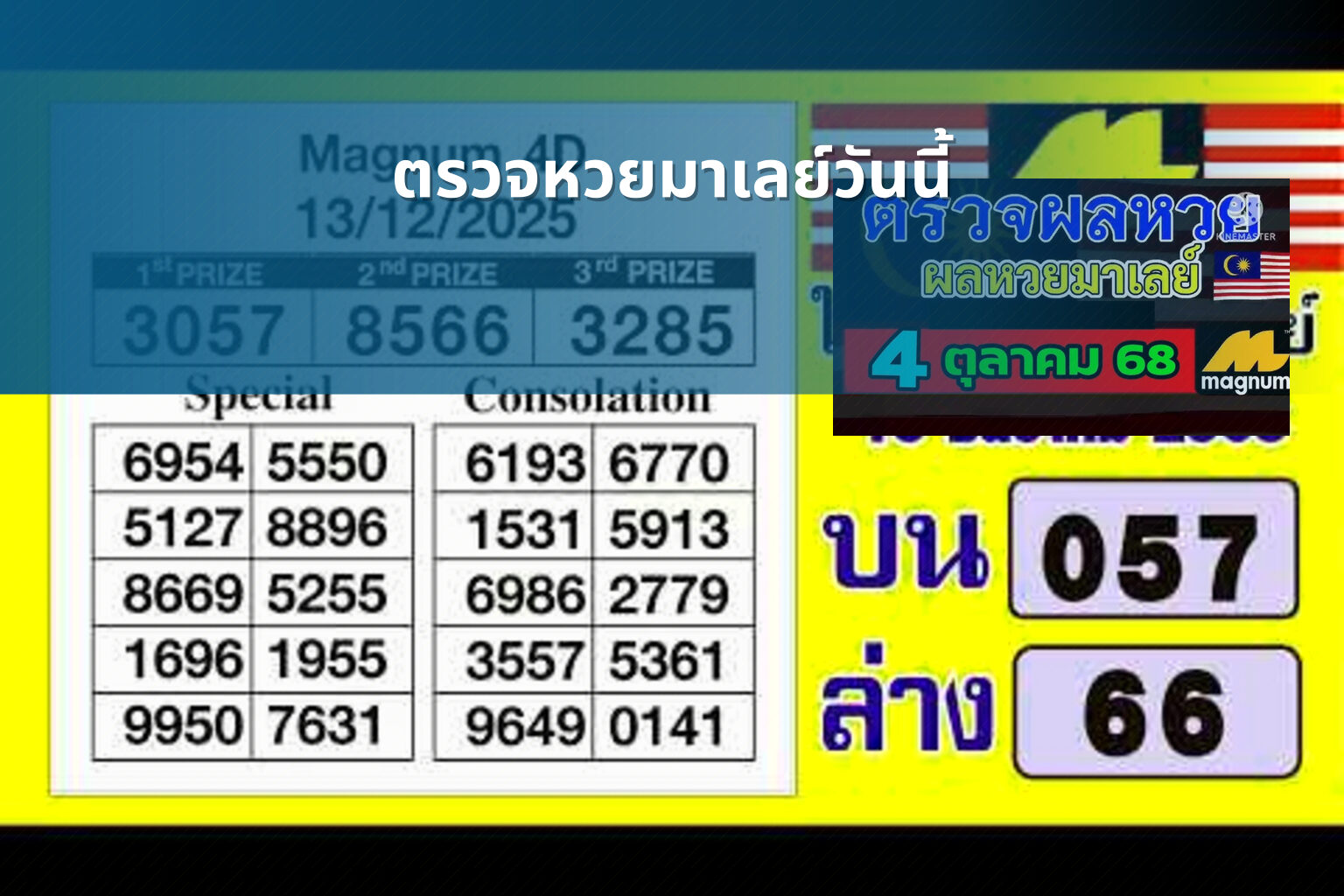 ตรวจหวยมาเลย์วันนี้ - lottery results
