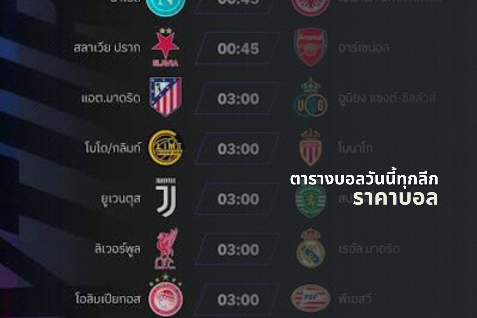 ตารางบอลวันนี้ทุกลีก ราคาบอล