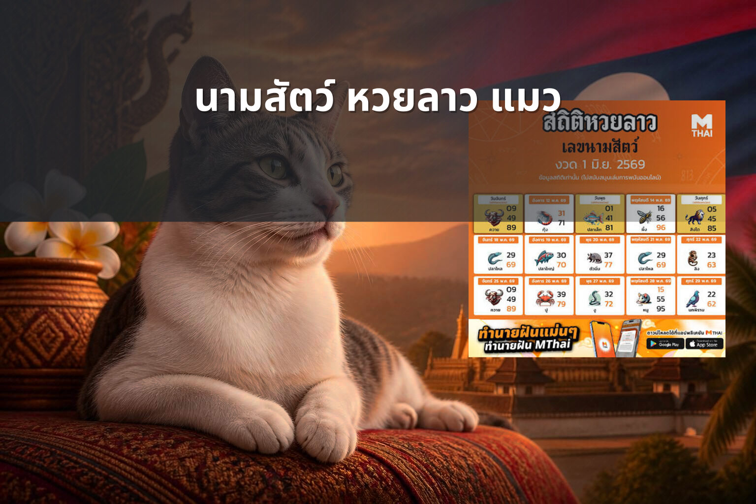 นามสัตว์ หวยลาว แมว - หวยลาว