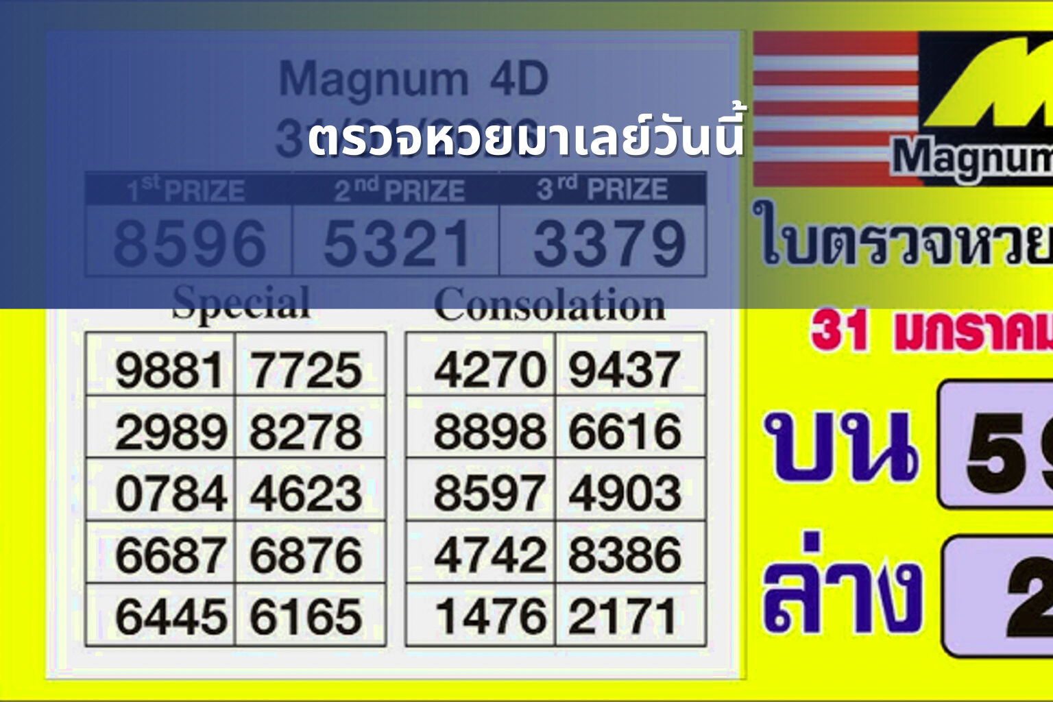 ตรวจหวยมาเลย์วันนี้ - lottery results