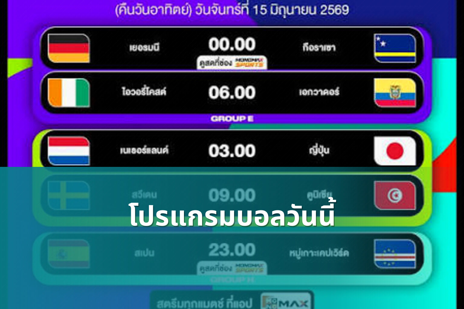 โปรแกรมบอลวันนี้ - sports schedules