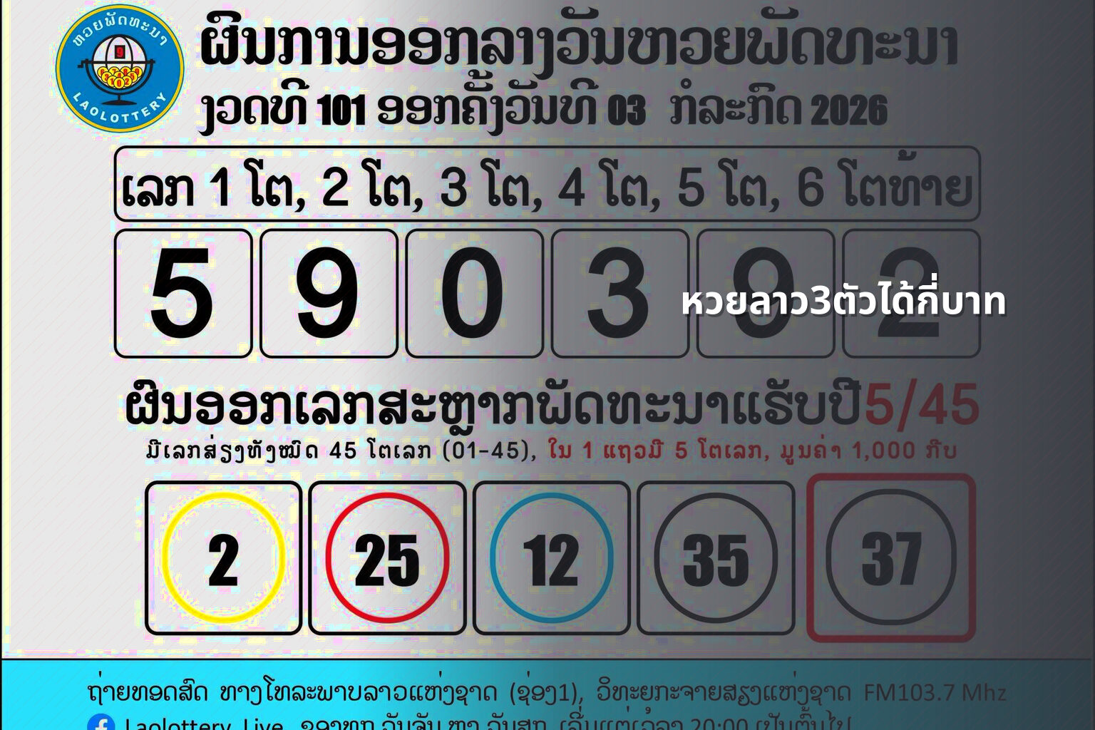 หวยลาว3ตัวได้กี่บาท - หวยลาว