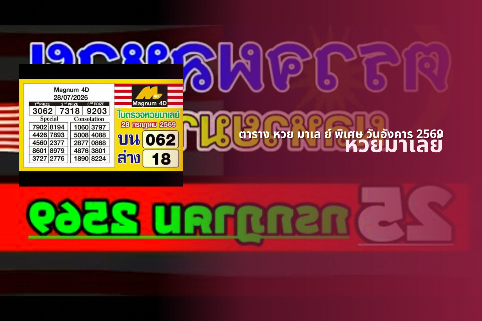 ตาราง หวย มาเล ย์ พิเศษ วันอังคาร 2569 - lottery schedule