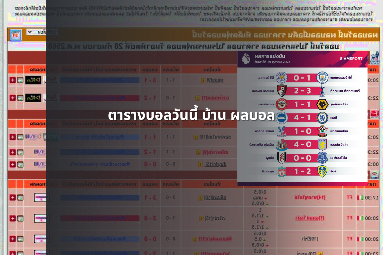 ตารางบอลวันนี้ บ้าน ผลบอล - sports results