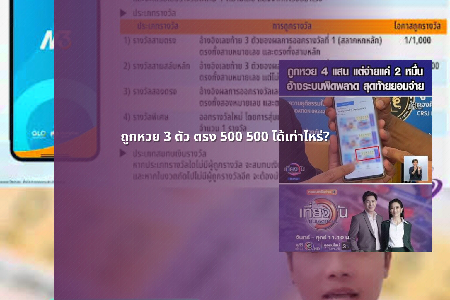 ถูกหวย 3 ตัว ตรง 500 500 ได้เท่าไหร่? - หวย