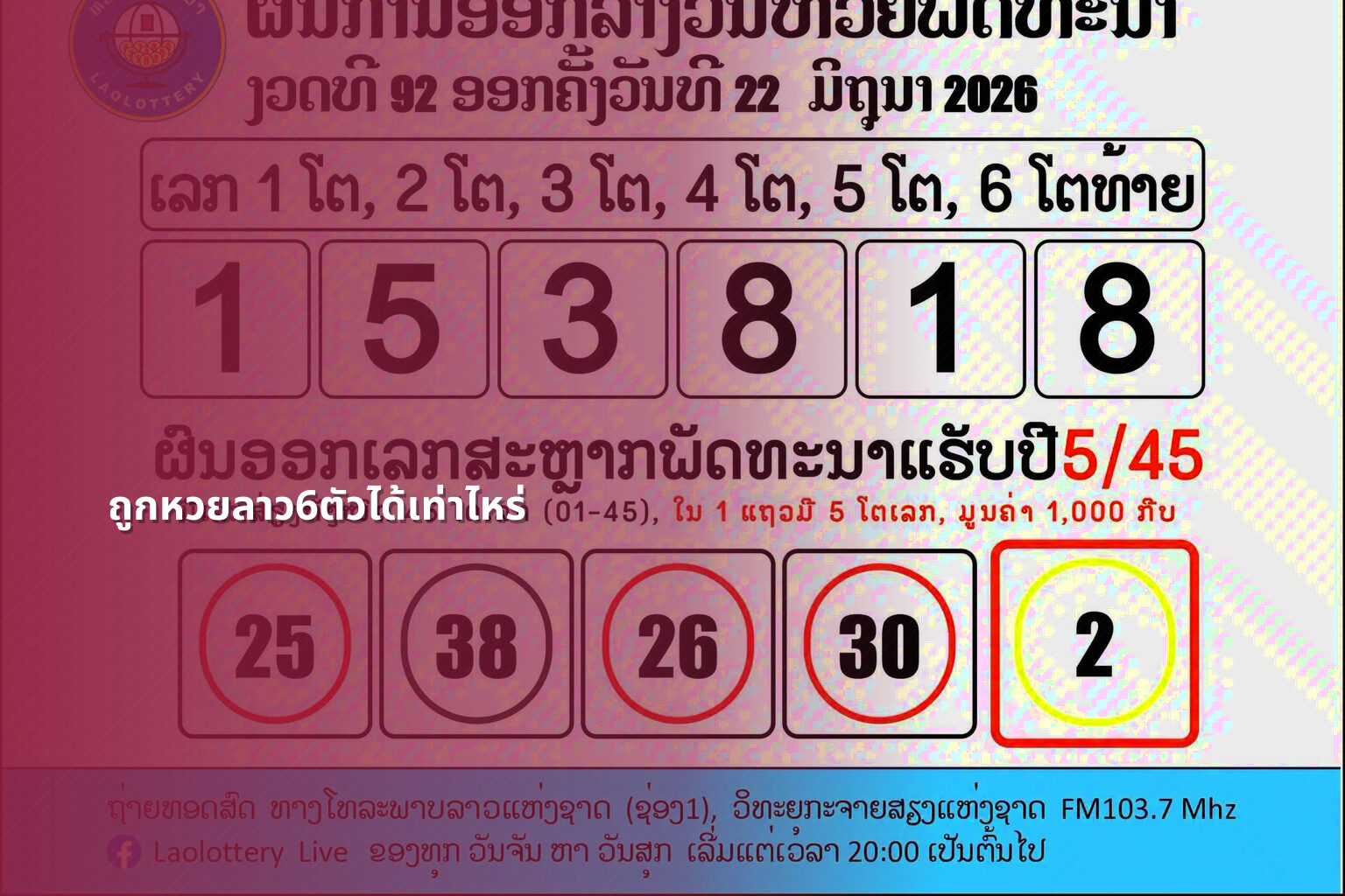 ถูกหวยลาว6ตัวได้เท่าไหร่ - หวยลาว